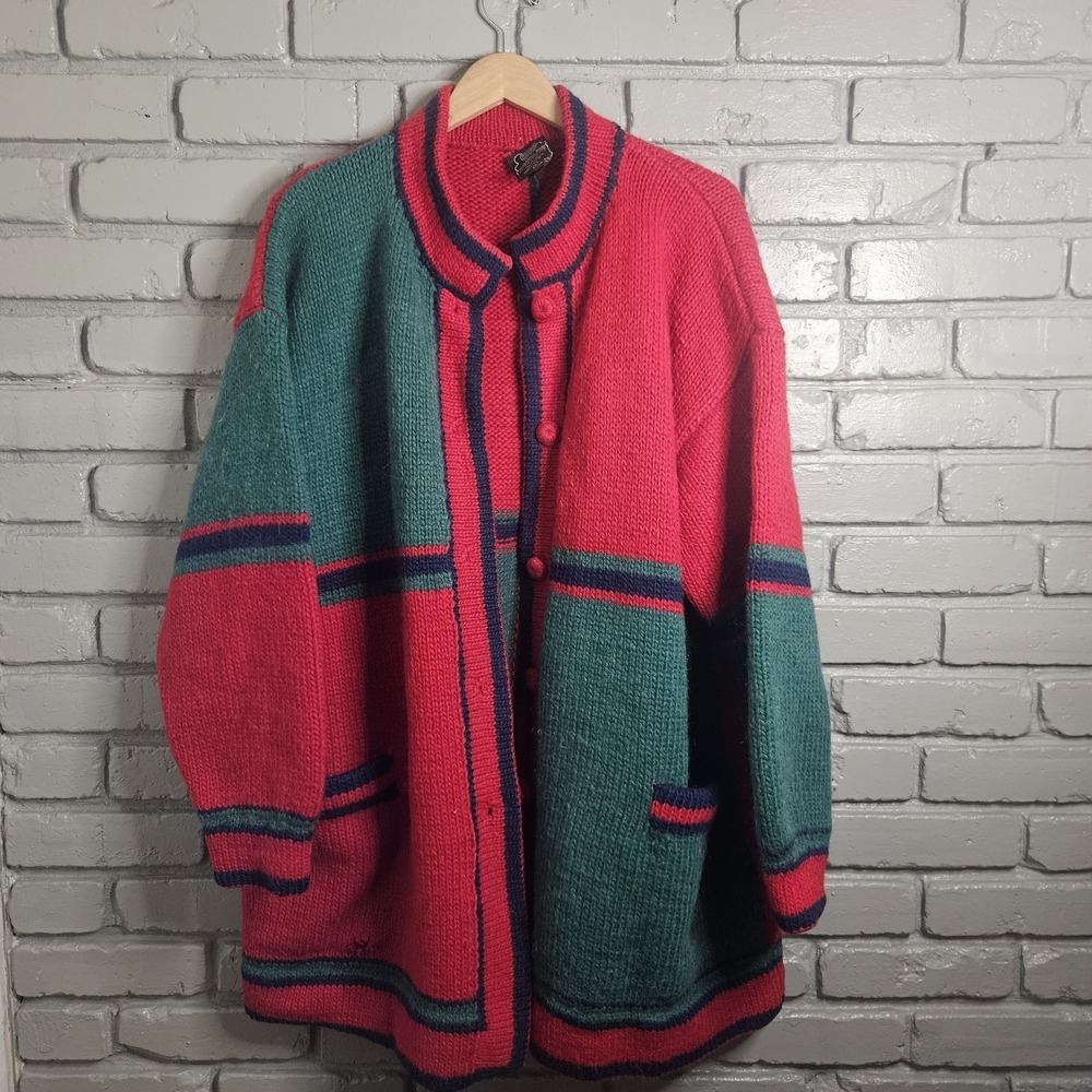 Vtg Sirogojno Womens Sweater Medium Wool Hand Knit Cardigan Oversized Lagenlook‎